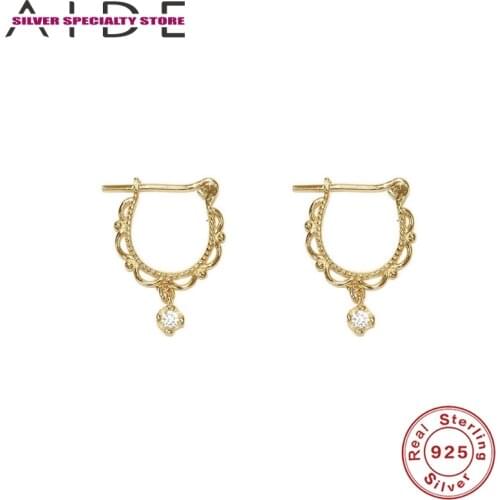 AIDE Gold Drop Earrings 925 Sterling Silver Earrings For Women Piercing Earring For Girl Fine Jewelry Zircon Pendientes Aretes