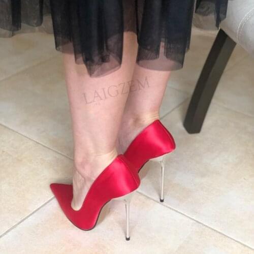 BERZIMER Women Pumps Pointy Toe 12.5CM Metal Stiletto High Heel Pumps Party Prom Ladies Wedding Shoes Woman Large Size 41 44 46