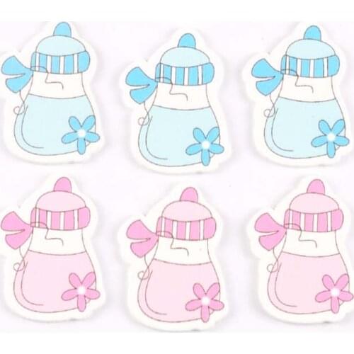 No hole blue/pink Lovely feeding-bottle painting Wooden Buttons Scrapbooking Craft for kids box decoration ornament 20pcs MT1951