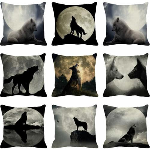 18'' Night Wolf Pillow Case Linen Cotton Home Textile Sofa Waist Cushion Cover