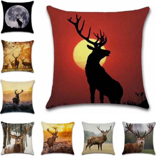 Deer Moose Nordic Elk animal sunset view Cushion Cover Decorative Home sofa car chair seat kids gift friend bedroom pillowcase