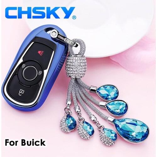 CHSKY Car Styling TPU Car Key Case Cover For Buick GL8 VELITE 5 ENCORE ENVISION LACROSSE VERANO Car Accessories Crystal Chain