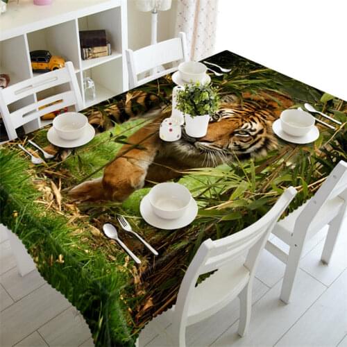 Tablcloth wood Waterproof Tiger decorate Cabinet Cover 3D Table cloth banquet Round Table Cover Customized size Pillowcase