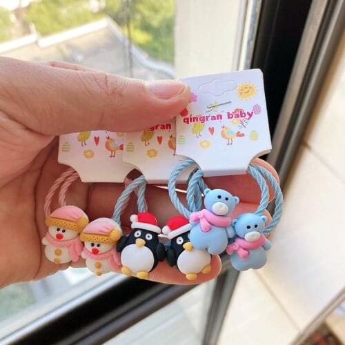 2PCS New Lovely Christmas Elk Princess Cartoon Headwear Kids Elastic Hair Bands Children Ropes Girls Accessories Baby Headdress