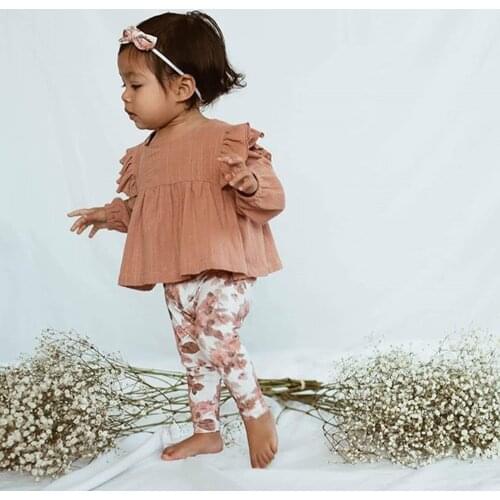 Kids girl long sleeve ruffle top and floral pant two pieces set baby girl spring autumn outfit suit
