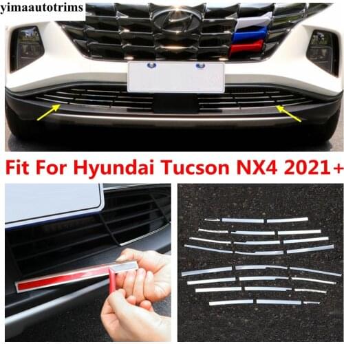 For Hyundai Tucson NX4 2021 2022 Car Front Bottom Bumper Molding Grille Strip Garnish Cover Kit Trim Stainless Steel Accessories