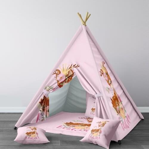Play Tent for Kids Wigwam Portable Indoor Playground Tents Children Bedrooms Powder Pink Queen Deer Model 192