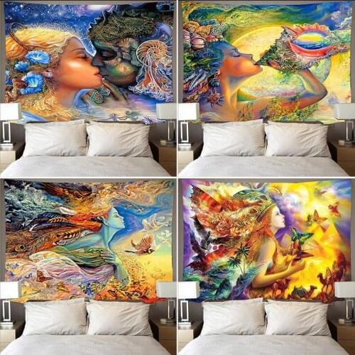 Ins Oil Painting Tapestry Art Background Wall Cloth Goddess Conch Wall Cloth Bedroom Bedside Home Decoration Fabric Painting