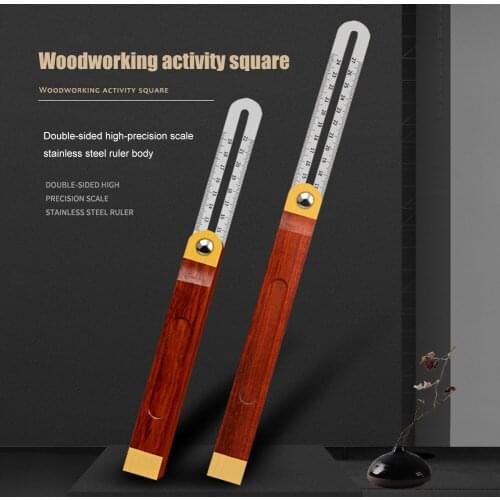 360 Degrees Rotatable Wooden Marking Angle Rulers Gauges Tri Square Sliding T-Bevel with Wooden Handle Level Measuring Tools