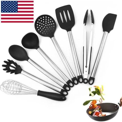8Pcs Kitchen Utensils Set Silicone Non-stick Barreled Cooking Stainless Steel Handle Silica Gel Utensil Kitchenware Stuff