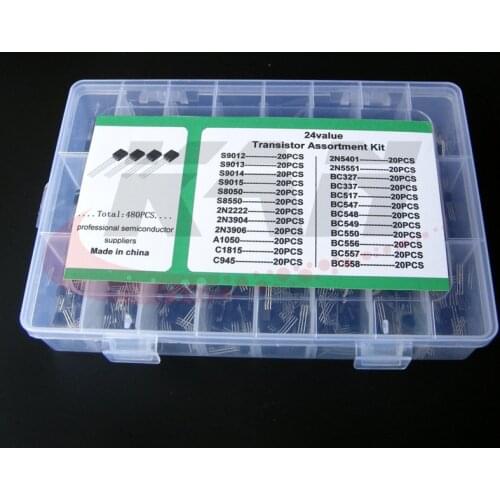 TO-92 Transistor Assorted Kit 24value 480pcs Transistors Box Pack S9012 S9013 S9014 S9015 S8050 S8550 2N2222 2N3904 2N3906 BC547