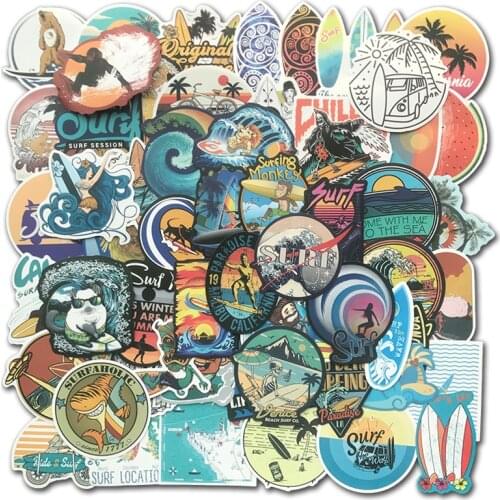 105 PCS Summer Surfing Stickers Beach Travel Graffiti Surf Sticker DIY for Surfboard Laptop Luggage Bicycle Tablet Water Bottle