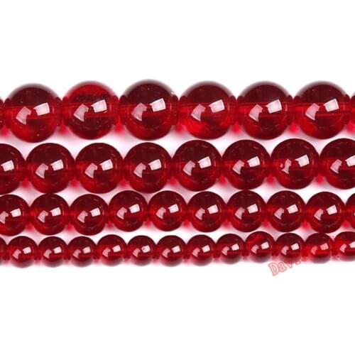 Natural Stone Garnet Glass Smooth Loose Beads 4 6 8 10 12MM Pick Size For Jewelry Making 15" Strand