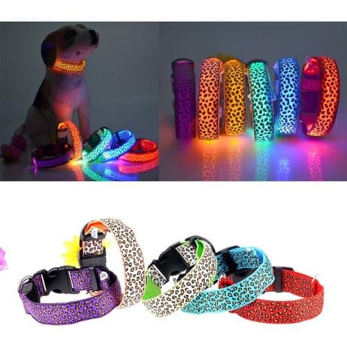 Nylon LED Pet Dog Collar Night Safety Flashing Glowing Collar Leash for Dogs Luminous Fluorescent Pet Supplies Drop Shipping