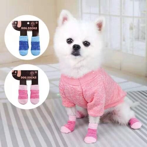 4Pcs/set Autumn Winter Pet Dog Socks Anti-Slip Knitted Small Dogs Shoes Thick Warm Paw Protector Cute Puppy Cat Indoor Wear Boot