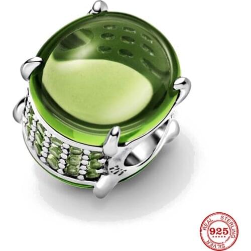 New Original Silver Color Green Oval Cabochon Diy Bead Charm Fit European Pandora Charms Bracelet Bangles P549