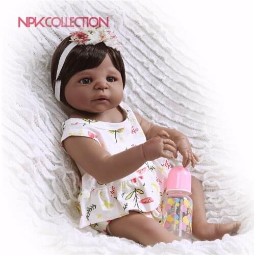 NPK 57CM black & pink Full Body Silicone Girl Reborn Babies Doll Toys Princess Babies Doll Wig Hair Birthday Gift Xmas gift