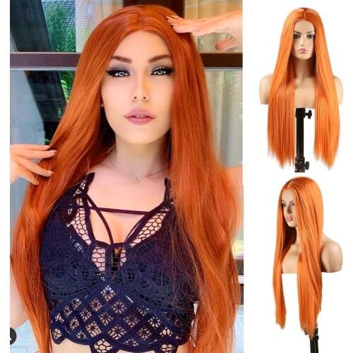 Orange Cosplay Wigs Silky Straight for Women Girls Middle Part Synthetic Wig High Tembreture Glueless Machine Made