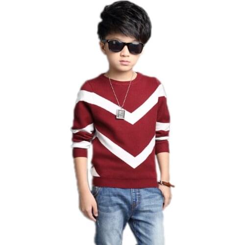 Casual Wave Stripes Children Boy Sweater Fashion Spring Autumn O-neck Big Boy Knitwear Pullover Baby Boys Sweaters Kids Clothing