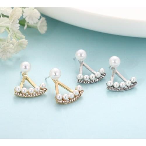 Simple Geometric Imitation Pearl Earrings for Women Mujer Gold Color Metal Hollow Triangle Rhinestones Drop Earrings Jewellery