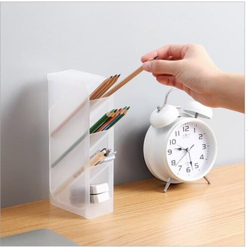 Transparent Multi-function 4 Grid Desktop Pen Holder Office School Storage Case Clear Plastic Box Desk Pen Pencil Organizer
