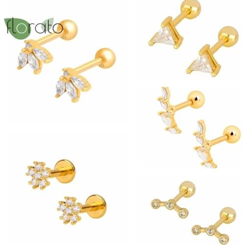 100% 925 Silver Ear Needle Bling Zircon Mini Stud Earrings For Women Mini Cubic Zirconia Jeweled Geometric Ear Stud Set Jewelry