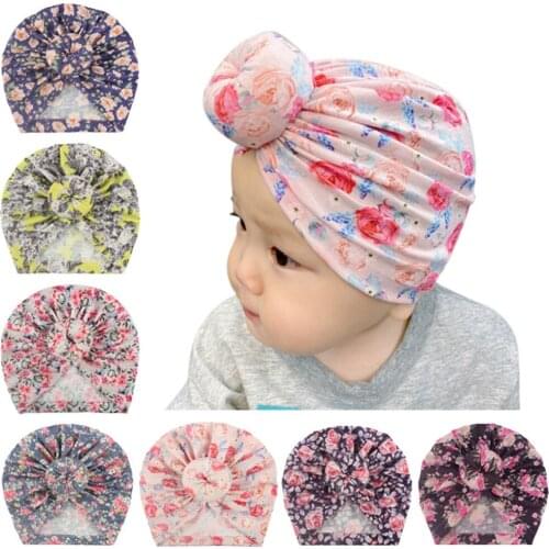 Pudcoco 2020 Newborn Baby Hat Cute Floral Print Baby Cap Turban Hat Sunbonnet Headwrap for Girls Boys Kids Accessories
