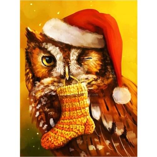 Owl Christmas Hat Socks Diamond Painting Cartoon Round Full Drill Nouveaute DIY Mosaic Embroidery 5D Cross Stitch Animal Images