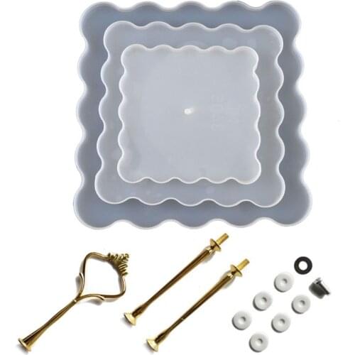 3 Tier Irregular Square Cake Fruit Food Disc Big Plate Stand Resin Casting Mold F3MF