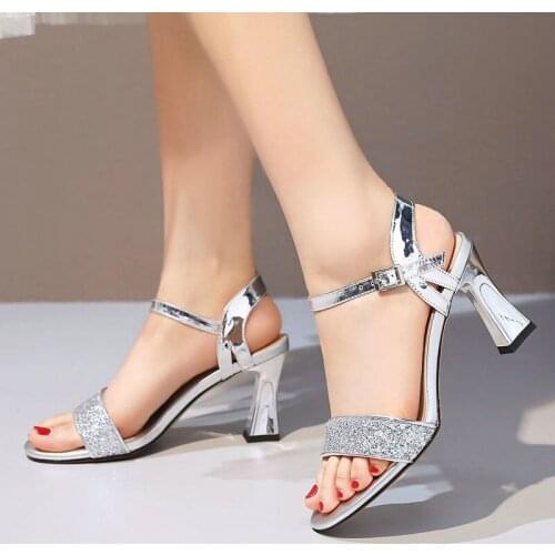 COOLULU Womens Glitter Sandals Open Toe Spike High Heel Ankle Strap Summer Shoes Women Sandals Sparkly Sandals Size 33-43