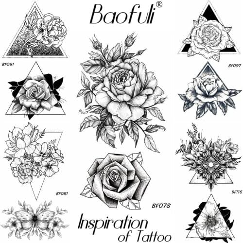 Women Date Flowers Temporary Tattoo Stickers Black Sexy Rose Waterproof Fake Tatoos Transferable Sketch Body Art Tattoo Party