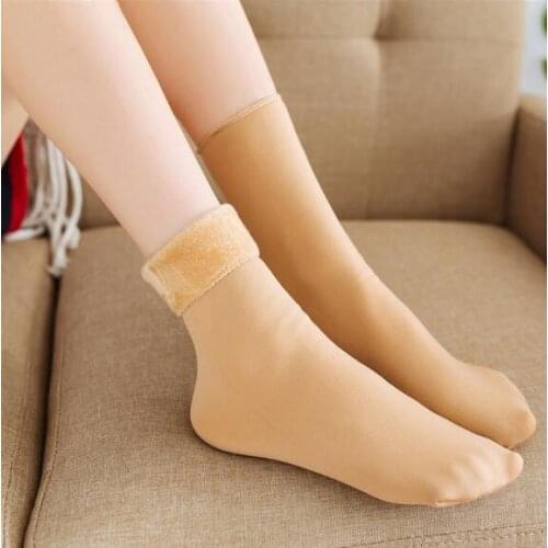 1 Pair Women Winter Warm Thicken Thermal Soft Casual Solid Color Socks Wool Cashmere Home Snow Boots Velvet Floor Socks