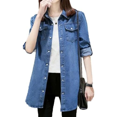 Female 2021Denim Shirt Loose Women Long Sleeves Mid-Length And Plus Size Cowboy Spring Clothes Clothes Shirt Blouse Jacket B16