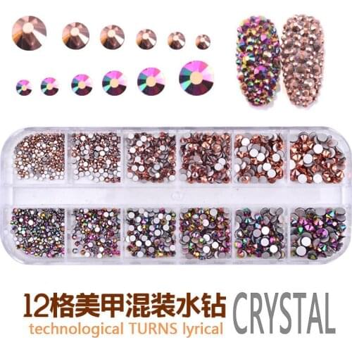 12 Boxes/Set Colorful AB Crystal Rhinestone Diamond Gemstone Holiday 3D Glitter Nail Art Decoration Nails Accesorios HOT Sale