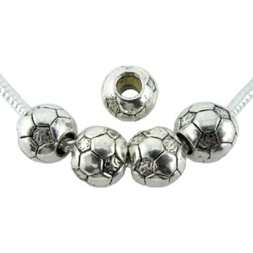 20 Pcs/Lot Vintage Silver Color Soccer ball football Big Hole Beads For European Charm Bracelet Jewelry DIY zyy103