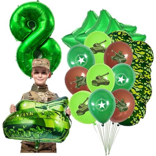 30pcs/lot Green Camouflage Air Latex Balloons Fighter Tank Balloon Camo Military Theme Party Kids Boy Birthday Decoration Globos