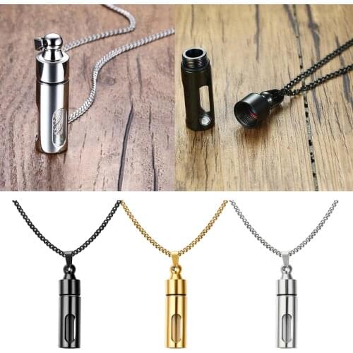 48mm Steel Glass Tube Urn Pendant Necklace for Ashes Hair Ash Holder Casket