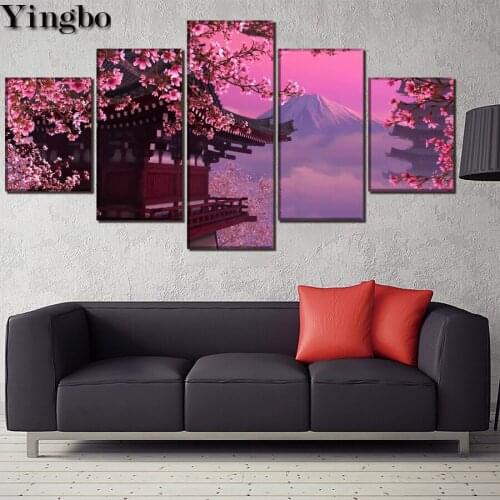 5 pcs Diamond Embroidery Cherry blossoms Landscape Handmade Diy Diamond Painting Cross Stitch puzzle full Square Round stones