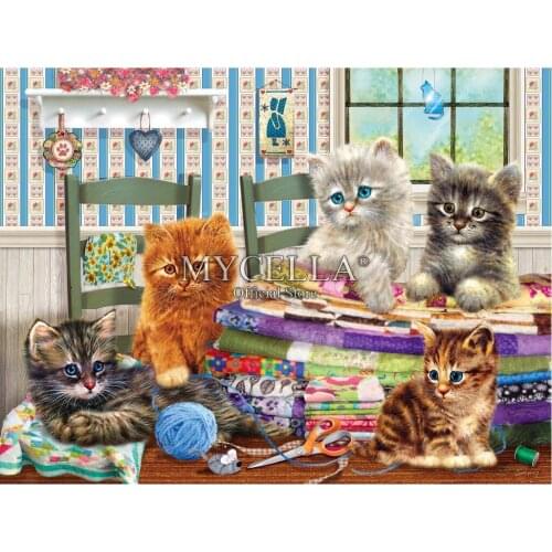 5D DIY Diamond Painting Animal Sewing Lover Needlework Cross Stitch Full Mosaic Cartoon Cats Rhinestones Gift Home Decor Canvas