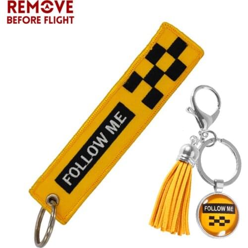 Remove Before Flight Follow Me Keychain for Bags llavero Mixed 2 PCS Key Chain Jewelry Embroidery Tag Aviation Gifts Keyring