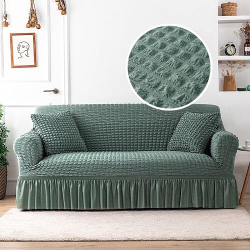 Plain Stripe Pattern Sofa Cover Seersucker Skirt Sofa Cover for Living Room Elastic Couch Cover Sofa Slipcover 1/2/3/4 Seater