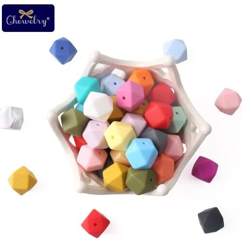 CHEWELRY 100Pc 17mm Perle Silicone Beads Hexagon Baby Silicone Teether DIY Nursing Pacifier Pendant Tiny Rod Childens Goods Toy