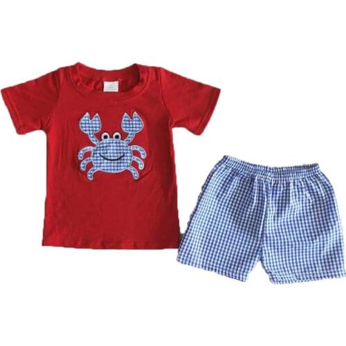 Toddle Children Boys Clothes Blue Grab Pattern Red T-Shirt Top Colors Print Short Plaid Pants Toddler Kids Wear Outfits
