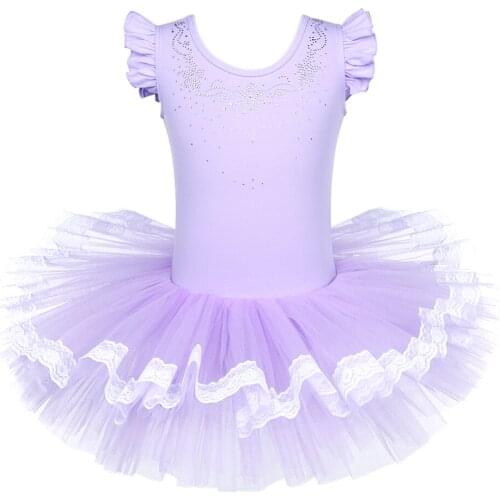 BAOHULU Kids Dance Wear Ballet Dress Girls tutu Ballet Cotton Diamond Bow Dance Leotard Purple Child Ballet Leotards for Girls