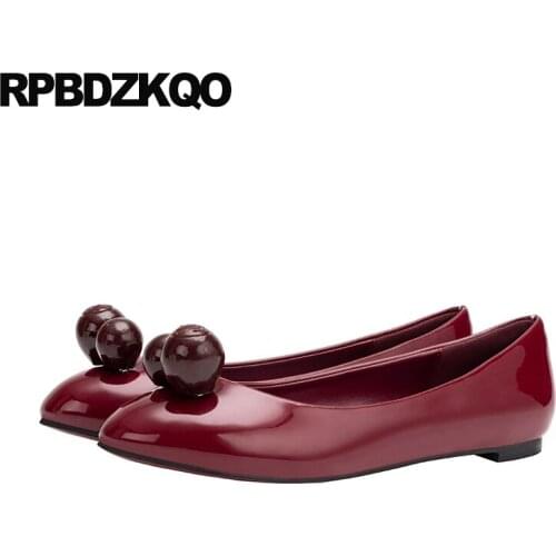 Designer chinese round toe red wine ladies women dress shoes patent leather flats comfortable fashion china 2019 shallow slip on
