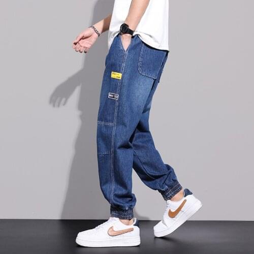 Fashion Style Mens Jeans Spring Autumn Cotton Elastic Waist Harem Pants Man Blue Korean Trendy Casual Denim Trousers Male