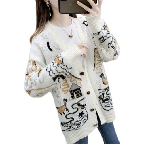 European Fashion Youth Clothing Sweater Coat Women Printing Knitted Cardigan Student Autumn Jacquard Sweater High Quality 414