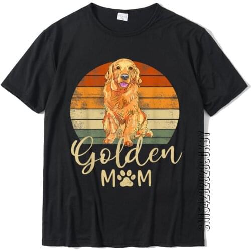 Golden Mom Retro Sunset Golden Retriever Lover Gift Dog Mama T-Shirt Top T-Shirts For Men Cotton Tops Shirts Slim Fit Family