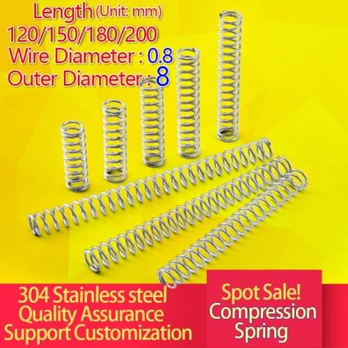Stainless Steel Compression Spring 304 Compression Spring Length 120/150/180/200 Long Spring Y Spring Wire diameter:0.8mm OD:8mm