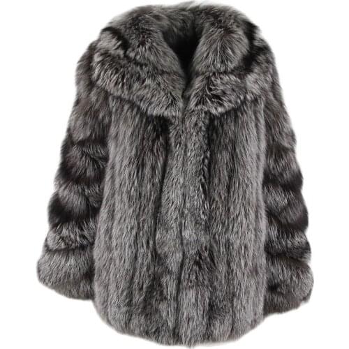 QIUCHEN PJ1846 New arrival free shipping girls real fox fur coat high quality silver fox turn-down collar bigger furs